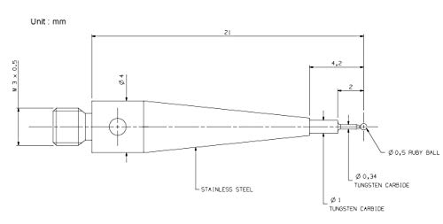 Cmm Probe Stylus 0.5 mm Yakut Topu İpuçları Tungsten Karbür Kök M3 Konu 21mm Uzun A-5000-7632