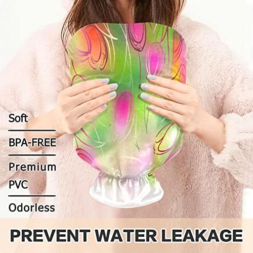 Oarencol Renkli Lale Sıcak Su Şişesi Çiçek Yeşil Yapraklar Sıcak Su Torbası Kapaklı Sıcak ve Soğuk Kompres için 1