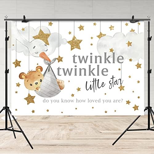 Rsuuınu Twinkle Twinkle Little Star Backdrop Bebek Ayı Altın Yıldız Bulutlar Bebek Duş Doğum Günü Yenidoğan Fotoğraf