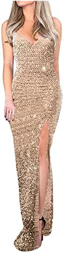 Pullu V Boyun Yarık Kokteyl Elbiseleri Kadınlar için Akşam Parti uzun elbise 2023 Yaz Kolsuz Maxi Balo Elbise