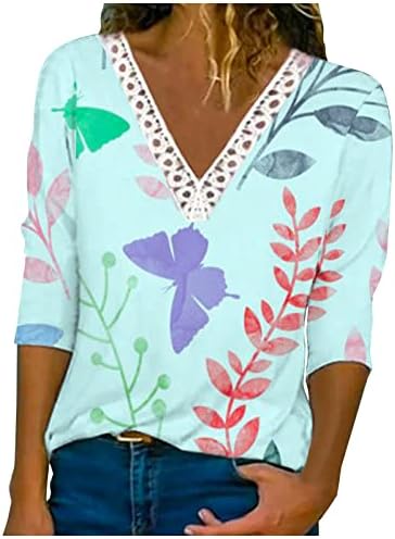 Bayan Tee Yaz Sonbahar 2023 Giyim Moda Uzun Kollu V Boyun Dantel Pamuk Grafik Casual Bluz Tshirt Kadınlar için 99