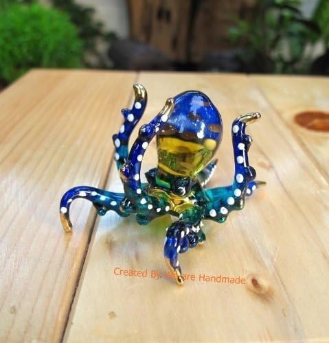El yapımı Mini Cam Mavi Ahtapot Üflemeli Cam Sanatı Okyanus Hayvan Tahsil Figürler Rakamlar Süs Minyatür Serin Şeyler