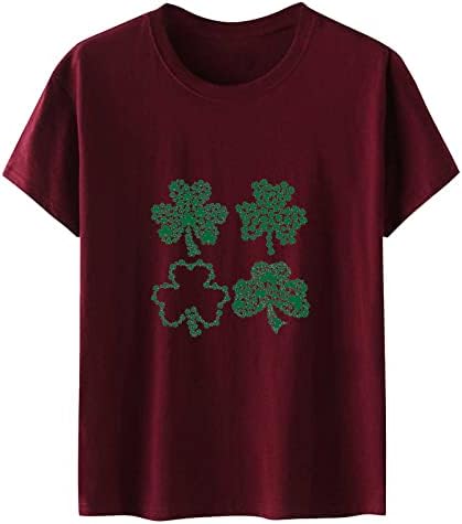 Aziz patrick Günü Üstleri kadın Shamrock Baskı Crewneck Tatil Tees Kısa Kollu Casual İrlandalı Festivali Gömlek Bluz