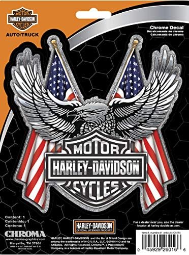 Harley-Davidson Kabartmalı Bar ve Kalkan Kartal Bayrağı Krom Çıkartma - 6 x 8 inç
