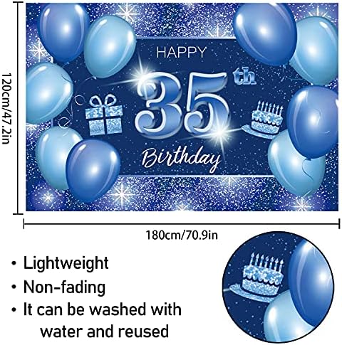Mutlu 35th Doğum Günü Backdrop Banner Dekor Mavi Nokta Glitter Sparkle 35 Yaşında Doğum Günü partisi Tema Süslemeleri