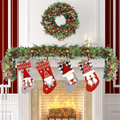 24 İnç Noel Kapı Çelenkleri，Ön Kapı için Işıklı Noel Çelenkleri, Pille Çalışan LED Işıklar Top Süslemeli Büyük Noel