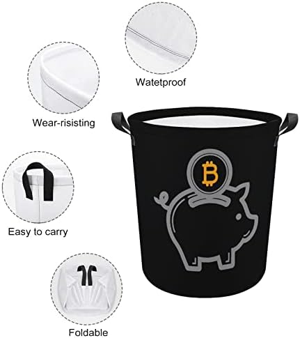 Bitcoin Kumbara çamaşır sepeti Kolları ile Yuvarlak Katlanabilir çamaşır sepeti Depolama Sepeti Yatak Odası Banyo