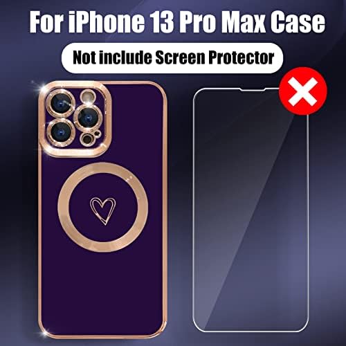 YKCZL iPhone 13 Pro Max Kılıf MagSafe ile Uyumlu, Lüks Kaplama Sevimli Kalp Tam Kamera Lens Koruma Manyetik Kılıf