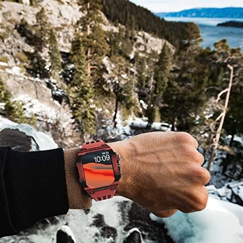 SAAWEE Fluororubber saat kayışı ve karbon fiber kılıf mod seti,Apple Watch İçin 8/7/6/5/4 Serisi yükseltme Lüks Yedek