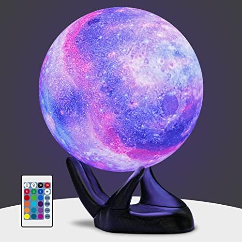 GZOKMOG Lav Lambası, 3D Baskı Galaxy Lambası Yatak Odası için 16 Renk Ay Lambası, Uzaktan/Dokunmatik Kontrol ve USB