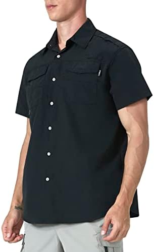 Erkek Kısa Kollu Balıkçılık Gömlek UPF 50 + Güneş Koruma UV Gömlek Yürüyüş Çalışma Düğmesi Aşağı Gömlek Velcro Cepler