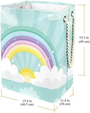 DEYYA Su Geçirmez çamaşır sepetleri Uzun Boylu Sağlam Katlanabilir Mor Sarı Mavi Gökkuşağı Bulut Yıldızlı Baskı Sepeti