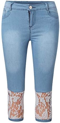 Kadınlar için dantel Tayt Capri Jean Tayt Yüksek Belli Yoga Pantolon Streç Tayt Yaz Kırpılmış Pantolon Artı Boyutu