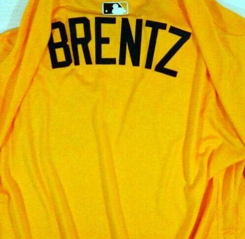 2018 Pittsburgh Pirates Bryce Brentz Oyun Verilen Sarı Jersey 1979 TBTC 568-Oyun Kullanılan MLB Formaları