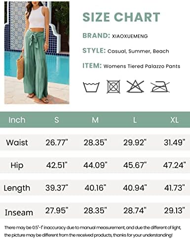 Xiaoxuemeng kadın Katmanlı Palazzo Pantolon Flowy Elastik Yüksek Belli Geniş Bacak plaj pantolonları