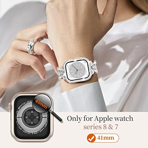 LETOİD Bant ve Kılıf Seti ile Uyumlu Apple Watch 41mm Yüz, kadınlar Takı Metal Kayış Bileklik ile Rhinestone Kapak