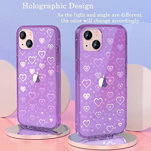 Tksafy Uyumlu iPhone 13 Kılıf, Temizle Sevimli Glitter Lazer Holografik Aşk Kalp Desen Tasarım Kadınlar Kızlar için,