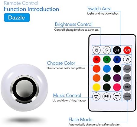 Fdıt LED Ampuller Uzaktan Kumanda, renk Değiştirme E27 12W LED RGB Hoparlör Ampul Kablosuz Müzik Çalma İşık Lambası