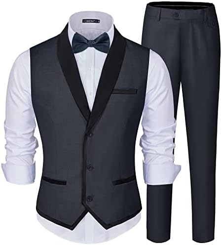 MAGE ERKEK erkek 2 Parça Takım Elbise Slim Fit Resmi İş Yelek Takım Elbise Erkekler için Moda Rahat Düğün Yelek pantolon